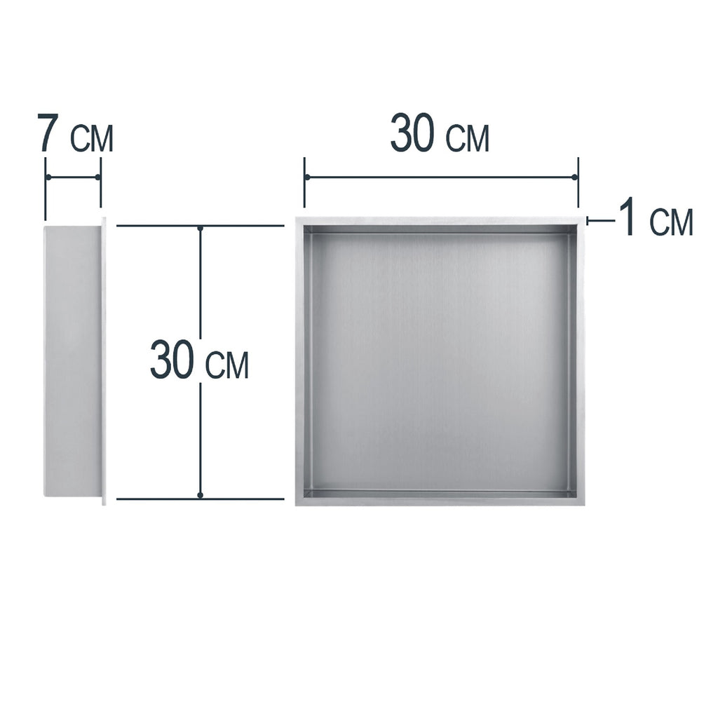 Nicho cuadrado para empotrar inox cepillado 30x30cm profundidad 7cm