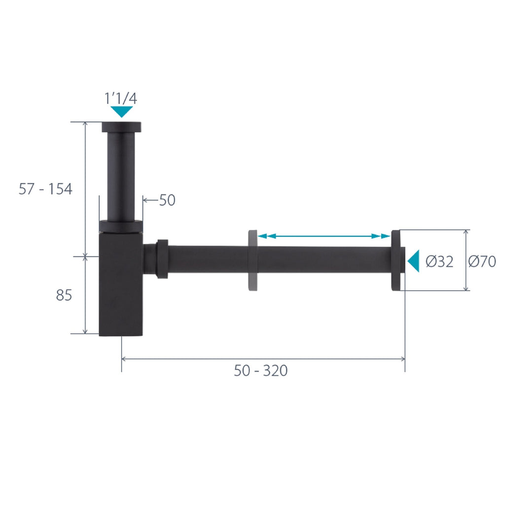 Sifón cuadrado de latón para lavabo negro dimensiones