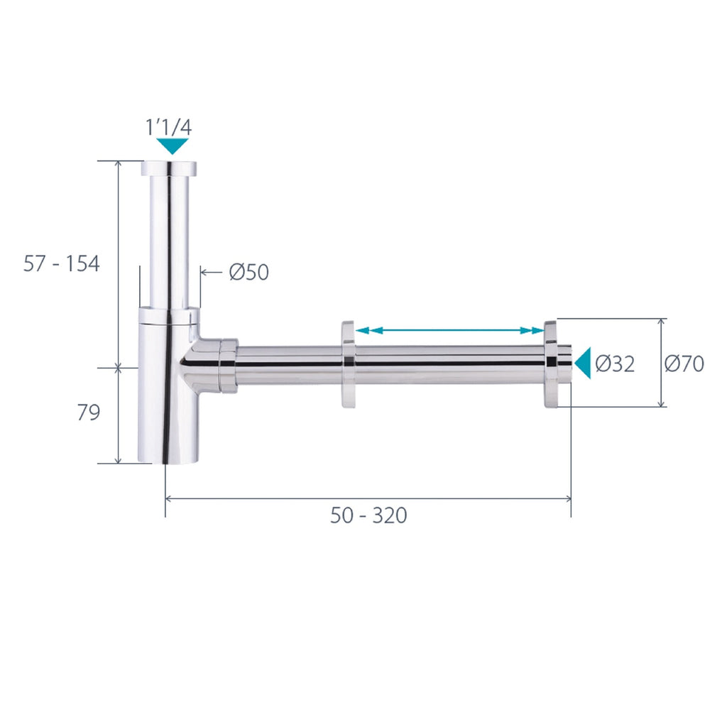 Sifón de latón para lavabo cromado dimensiones