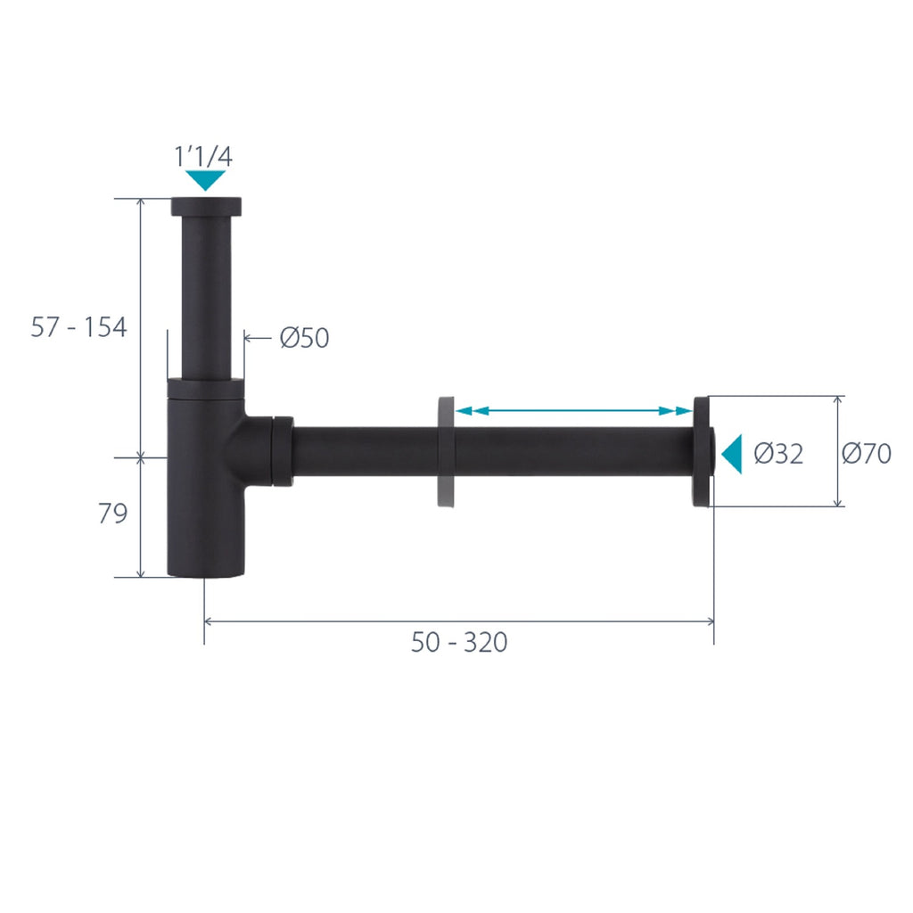 Sifón de latón para lavabo negro dimensiones