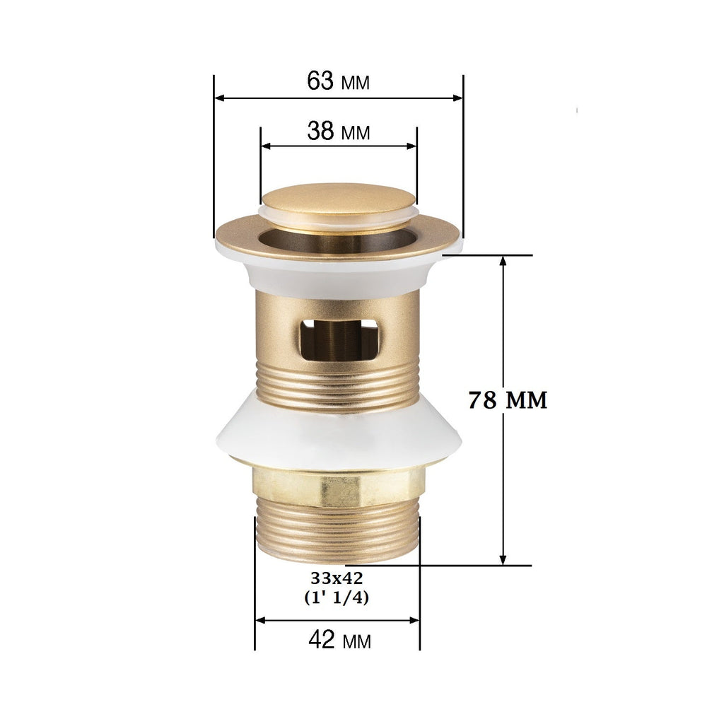 Válvula lavabo clic clac Dorado cepillado dimensiones