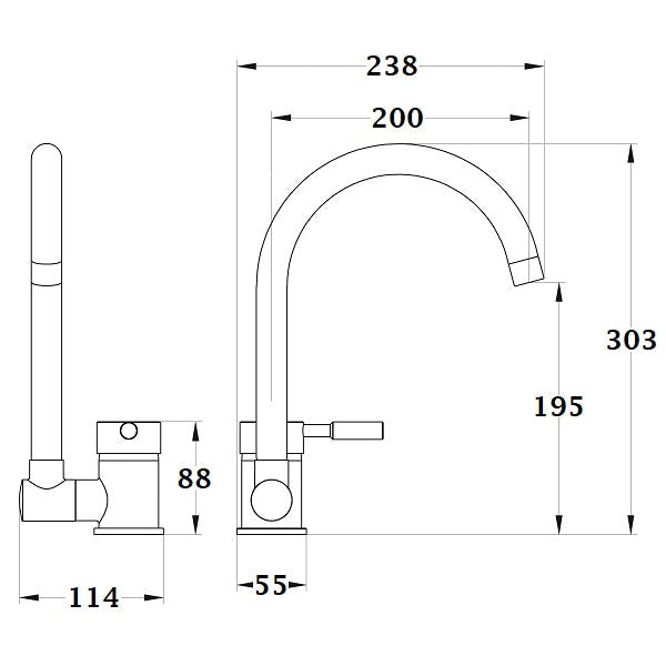 TAMISE grifo de cocina abatible cromado dimensiones