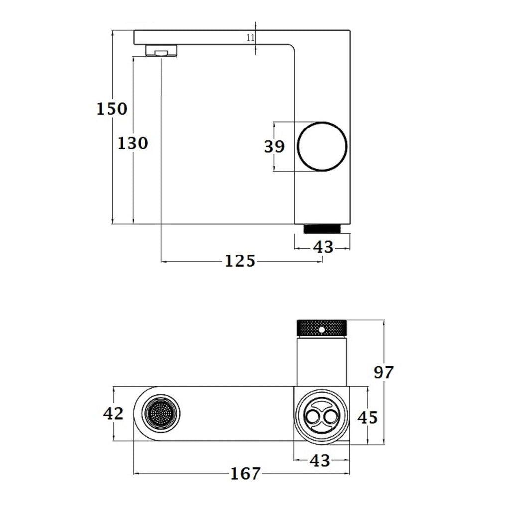 Grifo lavabo monomando MERIDA negro dimensiones